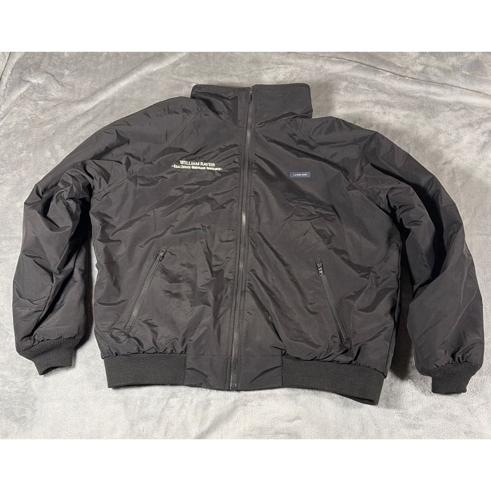 Lands End Mens Black Windcheck ThermaCheck Fleece Lined Jacket Size L 42-44